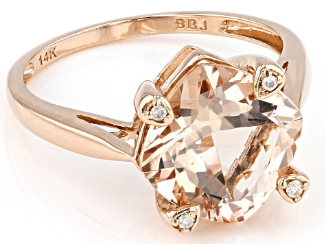 Pre-Owned Morganite With White Diamond 14k Rose Gold Ring.