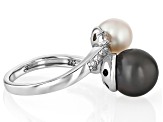 Pre-Owned Cultured Tahitian Pearl with Japanese Cultured Akoya Pearl With Zircon Rhodium Over Silver