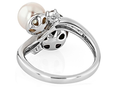 Pre-Owned Cultured Tahitian Pearl with Japanese Cultured Akoya Pearl With Zircon Rhodium Over Silver