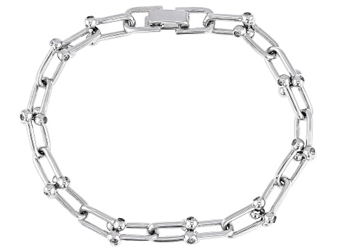 Pre-Owned White Cubic Zirconia Rhodium Over Sterling Silver Stirrup Link Bracelet 2.28ctw