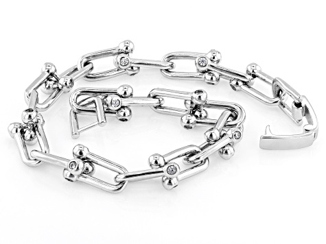 Pre-Owned White Cubic Zirconia Rhodium Over Sterling Silver Stirrup Link Bracelet 2.28ctw