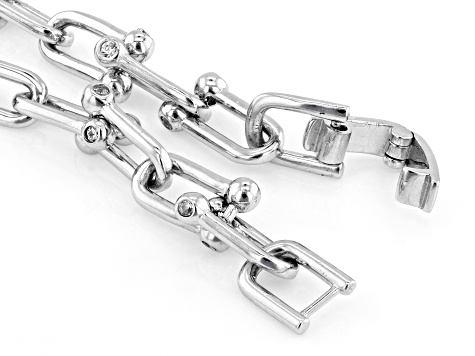 Pre-Owned White Cubic Zirconia Rhodium Over Sterling Silver Stirrup Link Bracelet 2.28ctw