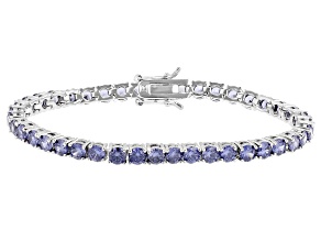 Pre-Owned Blue Cubic Zirconia Rhodium Over Brass Tennis Bracelet 18.06ctw