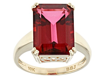 Picture of Pre-Owned Red Peony Color Topaz 10k Yellow Gold Solitaire Ring 7.52ct