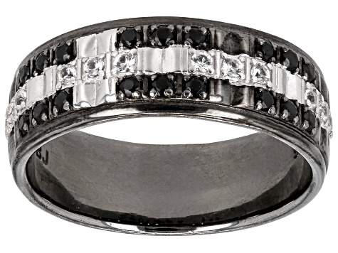 Pre-Owned Black Spinel, Black Rhodium Over Sterling Silver Men's Band Ring 0.43ctw