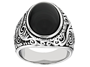Picture of Pre-Owned Black Obsidian Stainless Steel Celtic Men's Ring