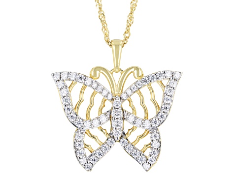 Pre-Owned Moissanite 14k Yellow Gold Over Sterling Silver Butterfly Pendant 1.10ctw DEW.