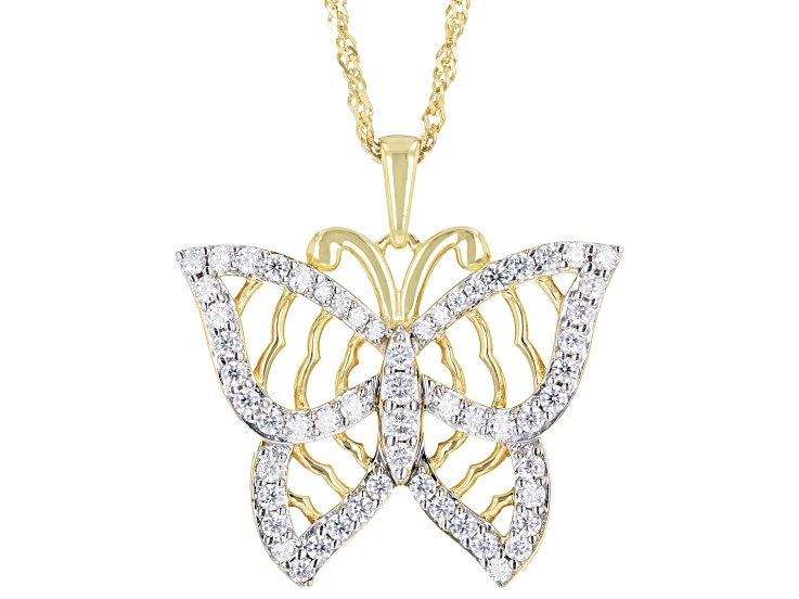 Pre-Owned Moissanite 14k Yellow Gold Over Sterling Silver Butterfly Pendant 1.10ctw DEW.