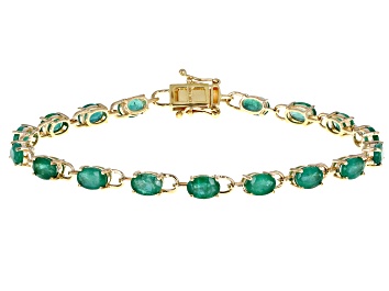 Picture of Pre-Owned Green Zambian Emerald 14k Yellow Gold Bracelet 6.36ctw