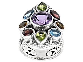 Pre-Owned Multi-Gemstone Sterling Silver Statement Ring 8.03ctw