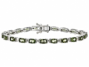 Pre-Owned Green Moldavite Rhodium Over Sterling Silver Bracelet 8.67ctw
