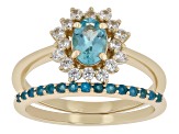 Pre-Owned Blue Apatite 10k Yellow Gold Ring Set Of 2 1.34ctw