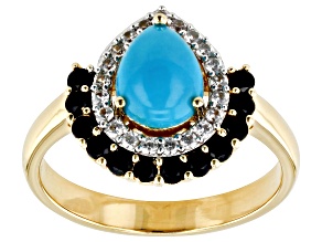 Pre-Owned Blue Sleeping Beauty Turquoise 18k Yellow Gold Over Sterling Silver Ring