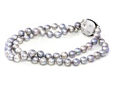 Pre-Owned Platinum Cultured Japanese Akoya Pearl Rhodium Over Sterling Silver Multi-Row Bracelet