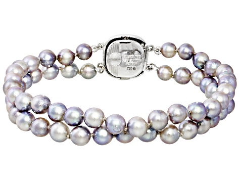 Pre-Owned Platinum Cultured Japanese Akoya Pearl Rhodium Over Sterling Silver Multi-Row Bracelet