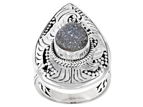 Pre-Owned White Drusy Quartz Sterling Silver Ring 10x8mm