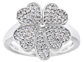 Pre-Owned White Zircon Rhodium Over Sterling Silver Shamrock Ring 0.42ctw