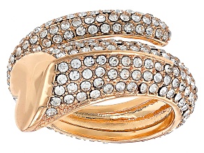 Pre-Owned White Crystal Gold Tone Bypass Heart Ring