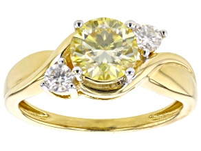 Pre-Owned Yellow And Colorless Moissanite 14k Yellow Gold Over Silver Ring 1.40ctw DEW.