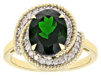 Picture of Pre-Owned Chrome Diopside With White Diamond 10k Yellow Gold Ring 2.65ctw