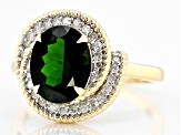 Pre-Owned Chrome Diopside With White Diamond 10k Yellow Gold Ring 2.65ctw