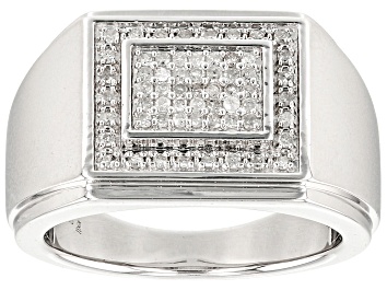 Picture of Pre-Owned White Diamond Rhodium Over Sterling Silver Mens Cluster Ring 0.33ctw