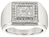 Pre-Owned White Diamond Rhodium Over Sterling Silver Mens Cluster Ring 0.33ctw