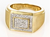 Pre-Owned White Diamond 14k Yellow Gold Over Sterling Silver Mens Cluster Ring 0.33ctw