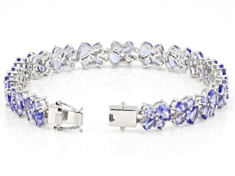 Pre-Owned Blue Tanzanite Rhodium Over Sterling Silver Tennis Bracelet 13.30ctw