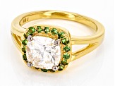 Pre-Owned Moissanite and Tsavorite Garnet 14k Yellow Gold Over Silver Ring 2.00ct DEW.
