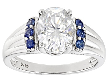 Picture of Pre-Owned Moissanite and Blue Sapphire Platineve Ring 2.10ct DEW