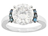 Pre-Owned Moissanite And Blue Diamond Platineve Ring 4.31ctw DEW
