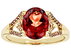 Pre-Owned Red Labradorite With Red Diamond And Zircon 10k Yellow Gold Ring 2.11ctw
