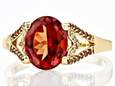 Pre-Owned Red Labradorite With Red Diamond And Zircon 10k Yellow Gold Ring 2.11ctw