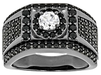 Picture of Pre-Owned White Zircon, Black Rhodium Over Sterling Silver Men's Ring 2.50ctw