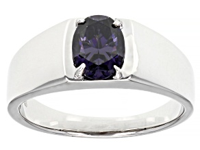 Pre-Owned Purple Strontium Titanate Rhodium Over Silver Mens Ring 1.50ct.