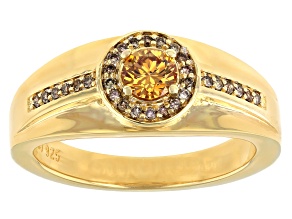 Pre-Owned Champagne Strontium Titanate 18k Yellow Gold Over Silver Mens Ring .94ctw