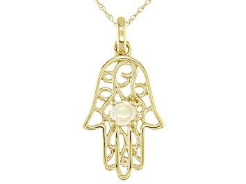 Picture of Pre-Owned Multi-color Ethiopian Opal 10k Yellow Gold "Hamsa" Pendant With Chain 0.17ct