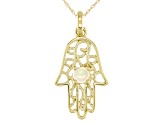 Pre-Owned Multi-color Ethiopian Opal 10k Yellow Gold "Hamsa" Pendant With Chain 0.17ct