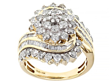Picture of Pre-Owned White Diamond 10k Yellow Gold Cluster Cocktail Ring 2.15ctw