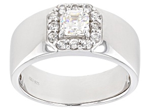 Pre-Owned Strontium Titanate And White Zircon Rhodium Over Silver Mens Ring 1.29ctw.