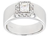 Pre-Owned Strontium Titanate And White Zircon Rhodium Over Silver Mens Ring 1.29ctw.