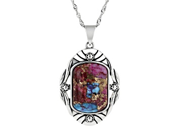 Picture of Pre-Owned Blended Purple Spiny Oyster Shell With Turquoise Silver Pendant With Chain