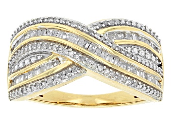 Picture of Pre-Owned White Diamond 14k Yellow Gold Over Sterling Silver Crossover Ring 0.55ctw