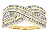 Pre-Owned White Diamond 14k Yellow Gold Over Sterling Silver Crossover Ring 0.55ctw