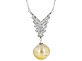 Pre-Owned Golden Cultured South Sea Pearl and White Topaz Rhodium Over Sterling Silver 20 Inch Neckl