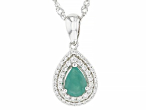 Pre-Owned Green Emerald Rhodium Over Sterling Silver Pendant With Chain 0.77ctw