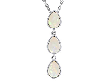Picture of Pre-Owned White Ethiopian Opal Rhodium Over Sterling Silver Pendant With Chain 1.10ctw