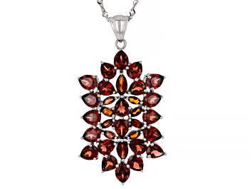 Picture of Pre-Owned Red Garnet Rhodium Over Sterling Silver Cluster Pendant With Chain 9.54ctw