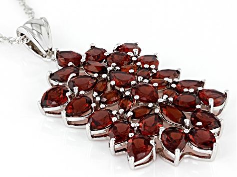 Pre-Owned Red Garnet Rhodium Over Sterling Silver Cluster Pendant With Chain 9.54ctw